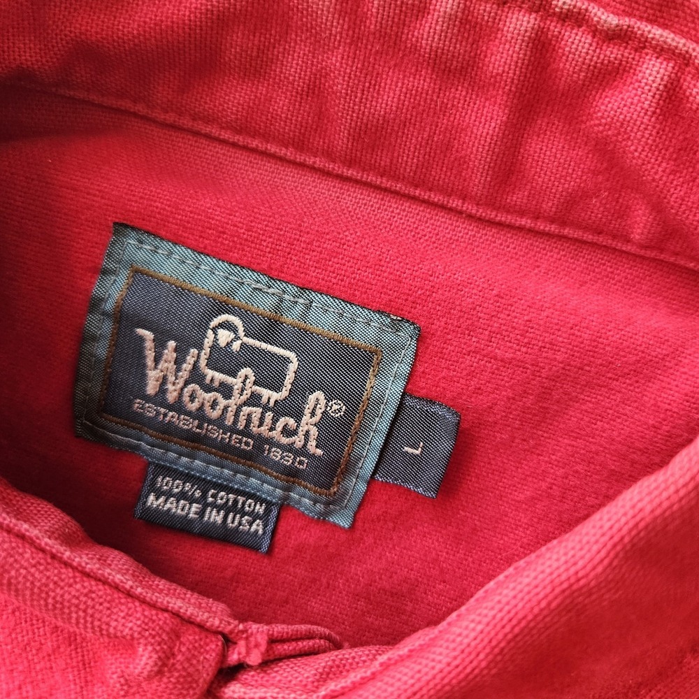 Woolrich Red Mens L Button Up Long Sleeve Shirt 100% Cotton Collared Work Casual - Picture 3 of 10